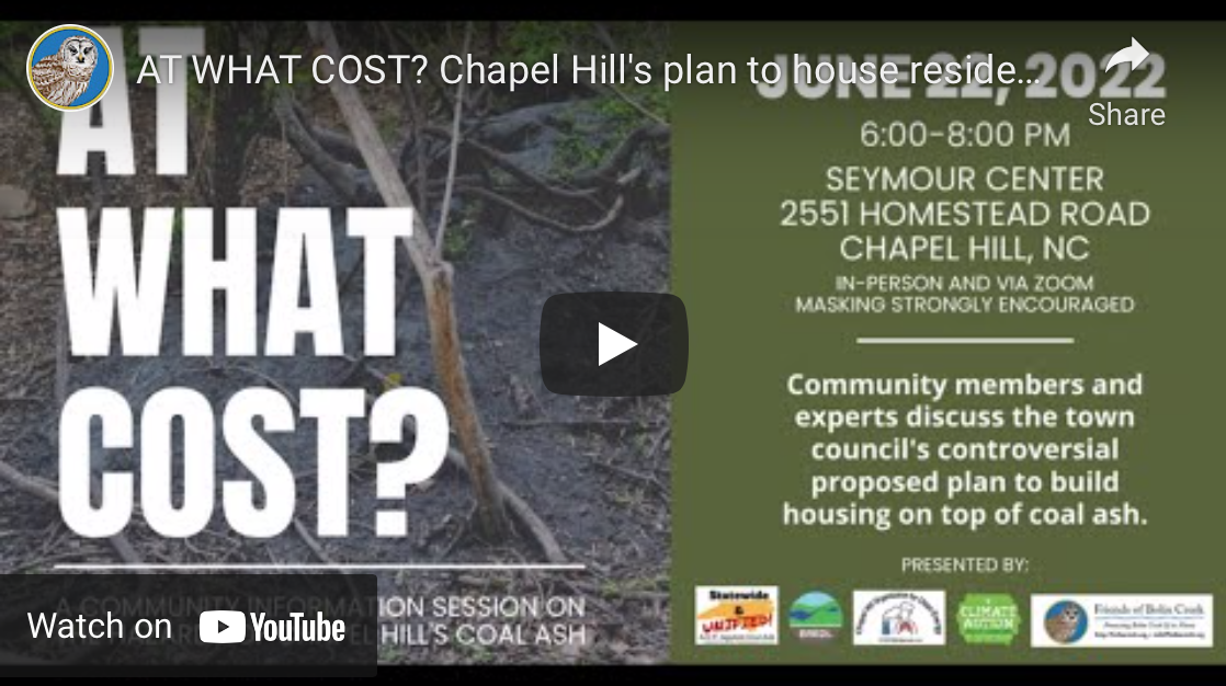 View the Webinar on Chapel Hill’s Plan to House Residents on Coal Ash